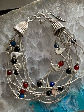 Vintage 80’s Sterling Silver Bear Fetish Gemstone Bracelet Native American